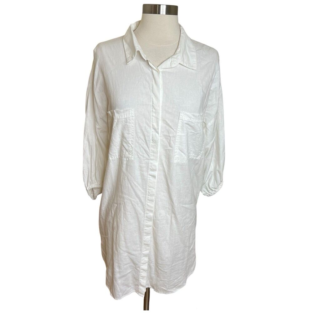 Young Fabulous & Broke Shirt Dress Size Small White Linen Button Down Oversized